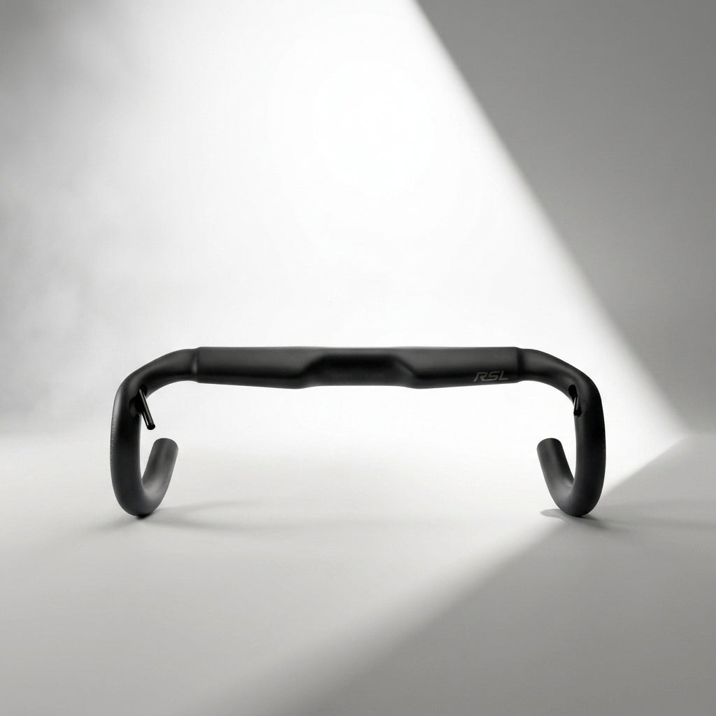 Zoom in of a Bontrager handlebar with a blurred black background