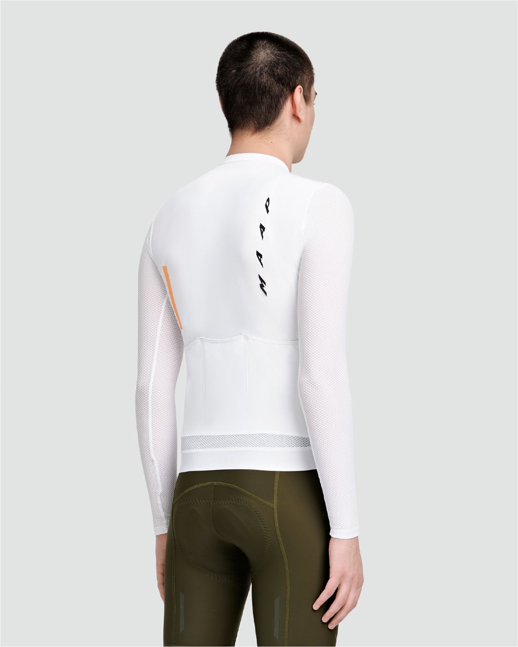 MAAP Evade Pro Base LS Jersey in White, honeycomb mesh sleeve detail