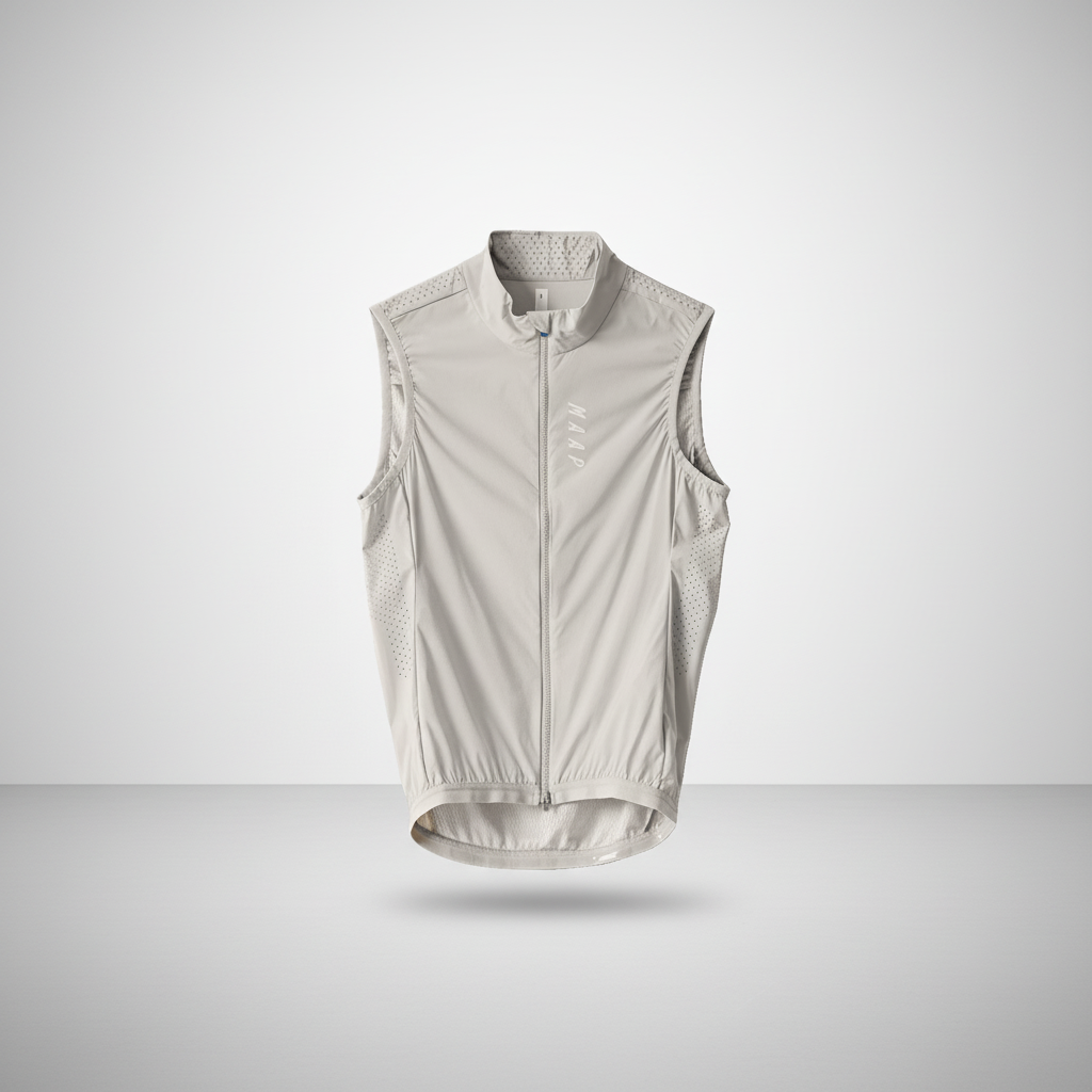 MAAP Draft Team Vest in Fog, cycling wind vest flat lay