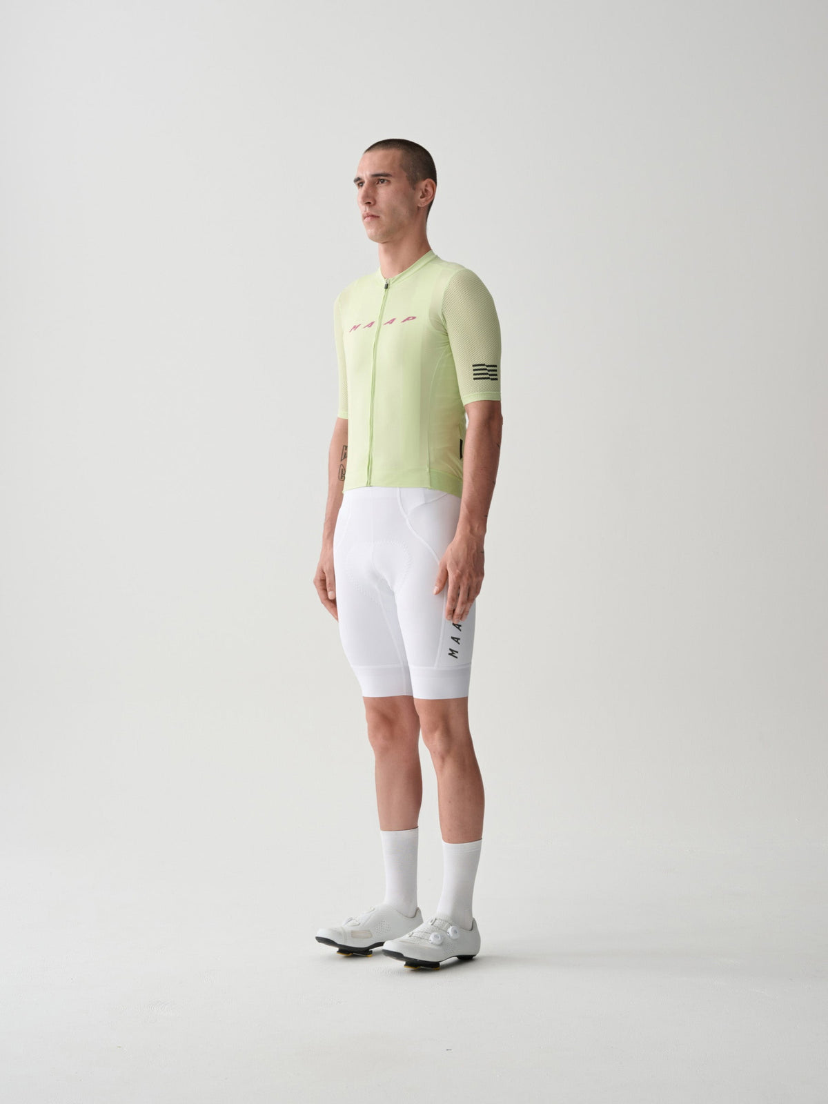 MAAP Team Bib Evo Cargo in White, bib shorts worn by rider