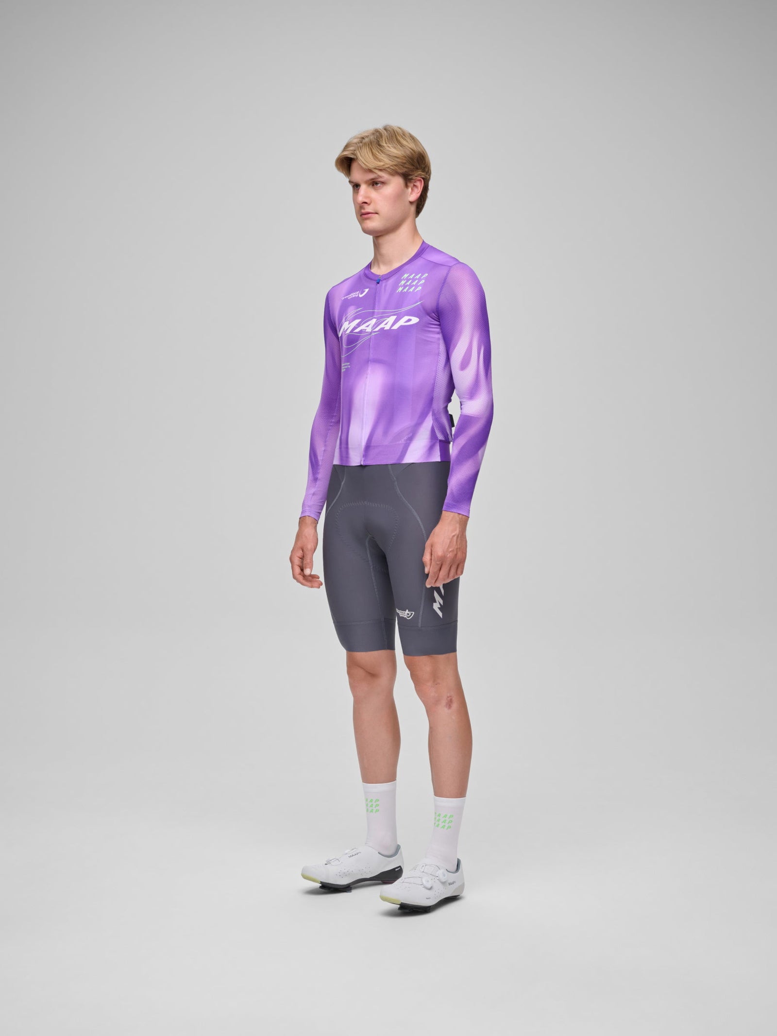 MAAP WorldTour 26 Team Bib Evo in Odyssey White, bib shorts worn by rider