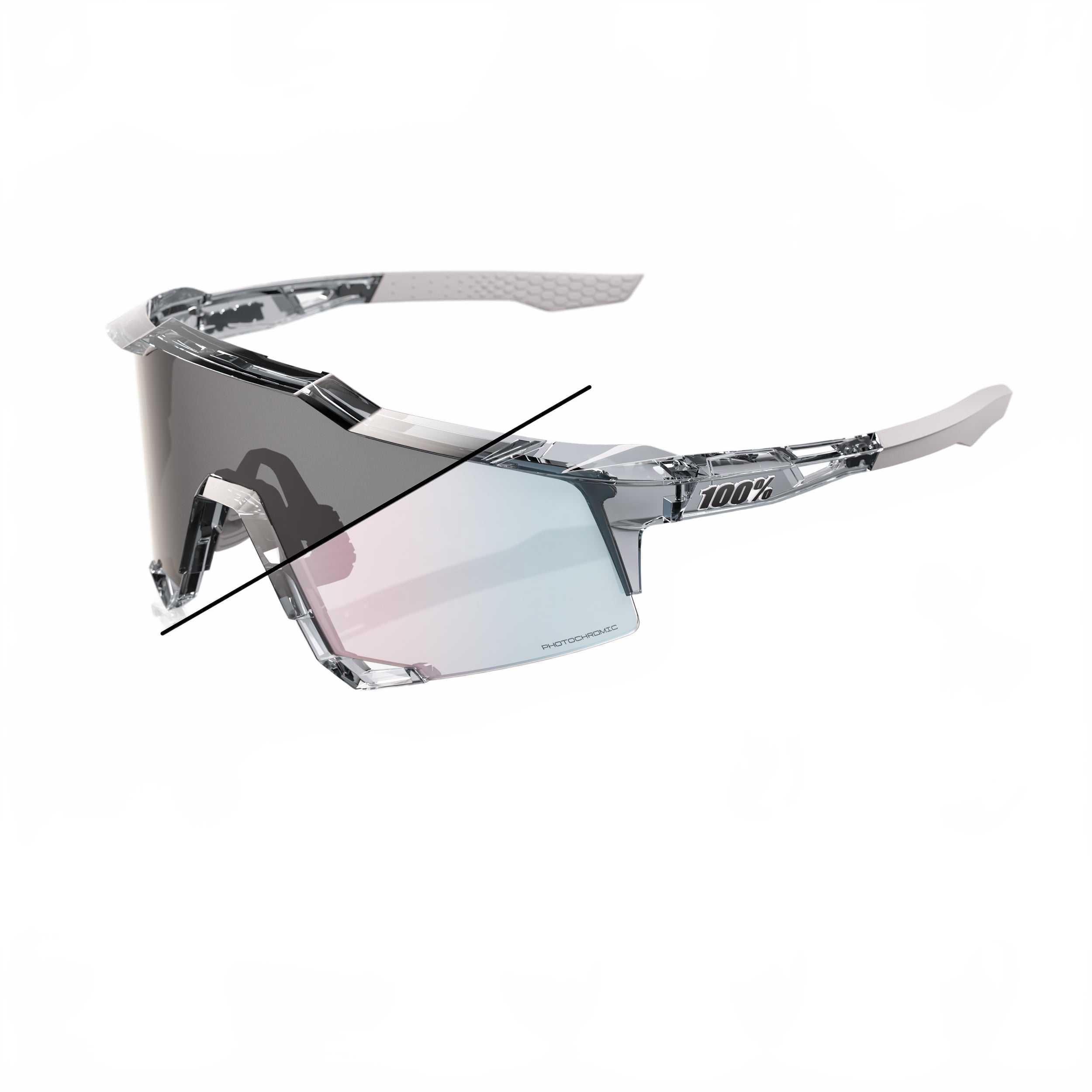 100% Speedcraft - Polished Translucent Grey - Rose Gold Photochromic, cycling sunglasses