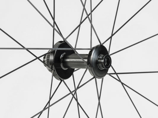 Bontrager Aeolus 37 RSL Wheel zoomed into the hub on a white background