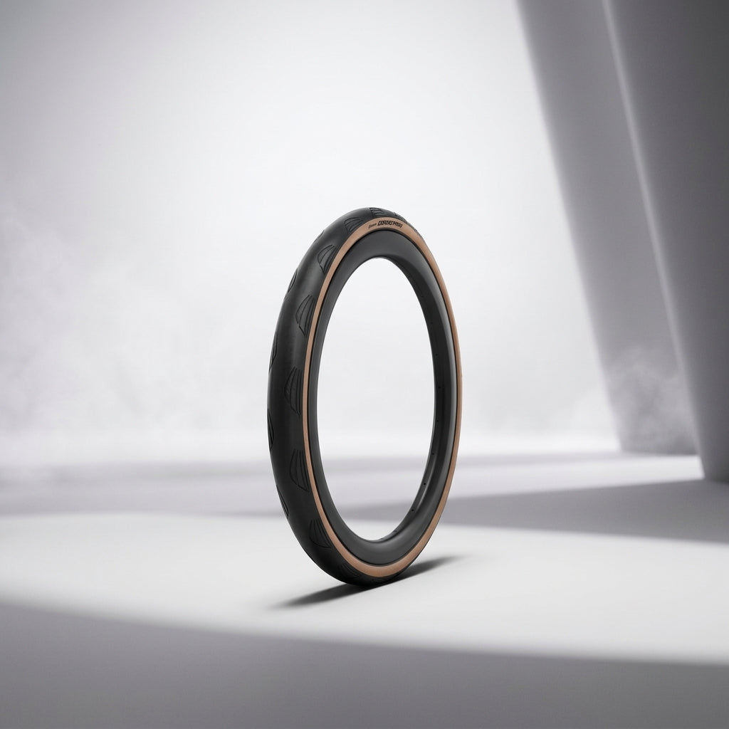 Side of a bike tyre with extra things blurred in the background