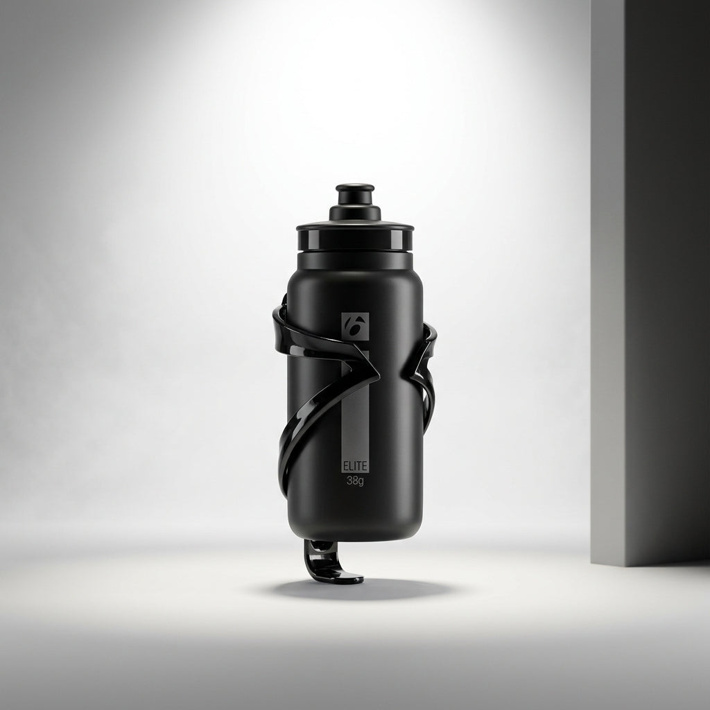 Bottle cage attached to a middle bar of a bike which is outside