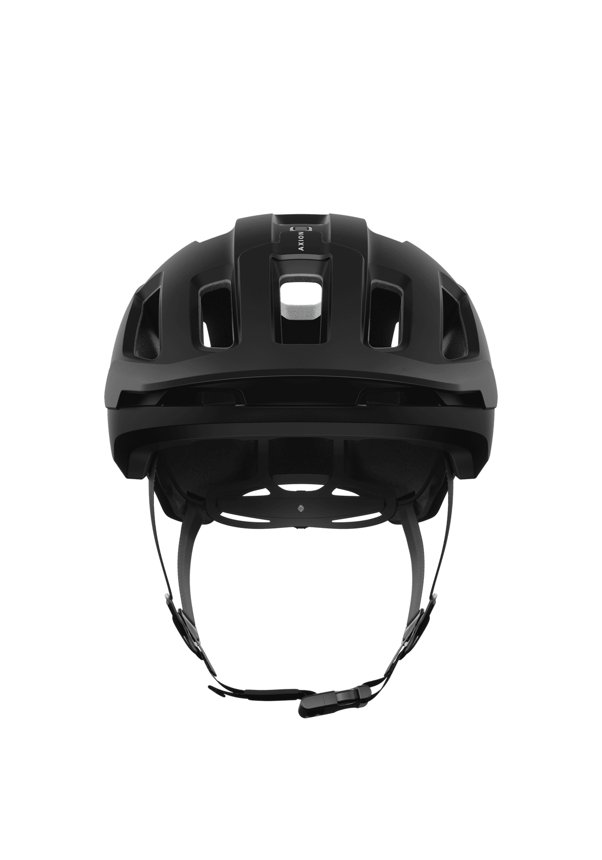 POC Axion Race MIPS helmet in black, side profile with breakaway peak