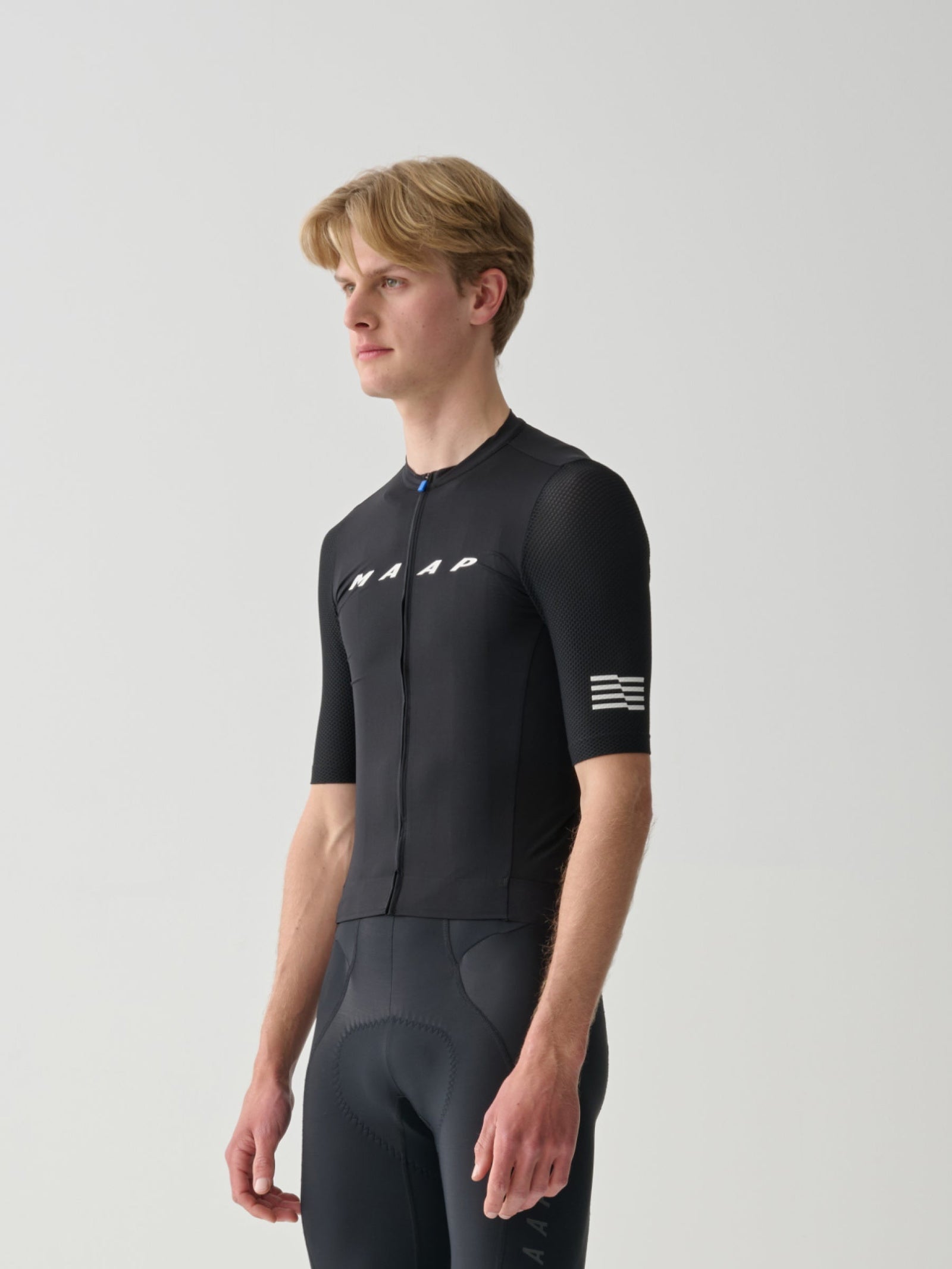 MAAP Evade Pro Base Jersey 2.0 in Black, jersey front worn by rider