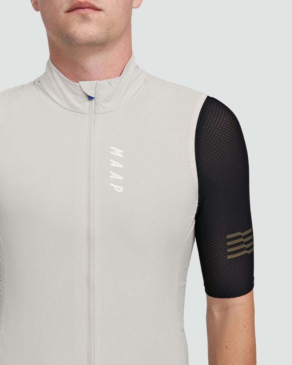 MAAP Draft Team Vest in Fog, zip and hem gripper detail