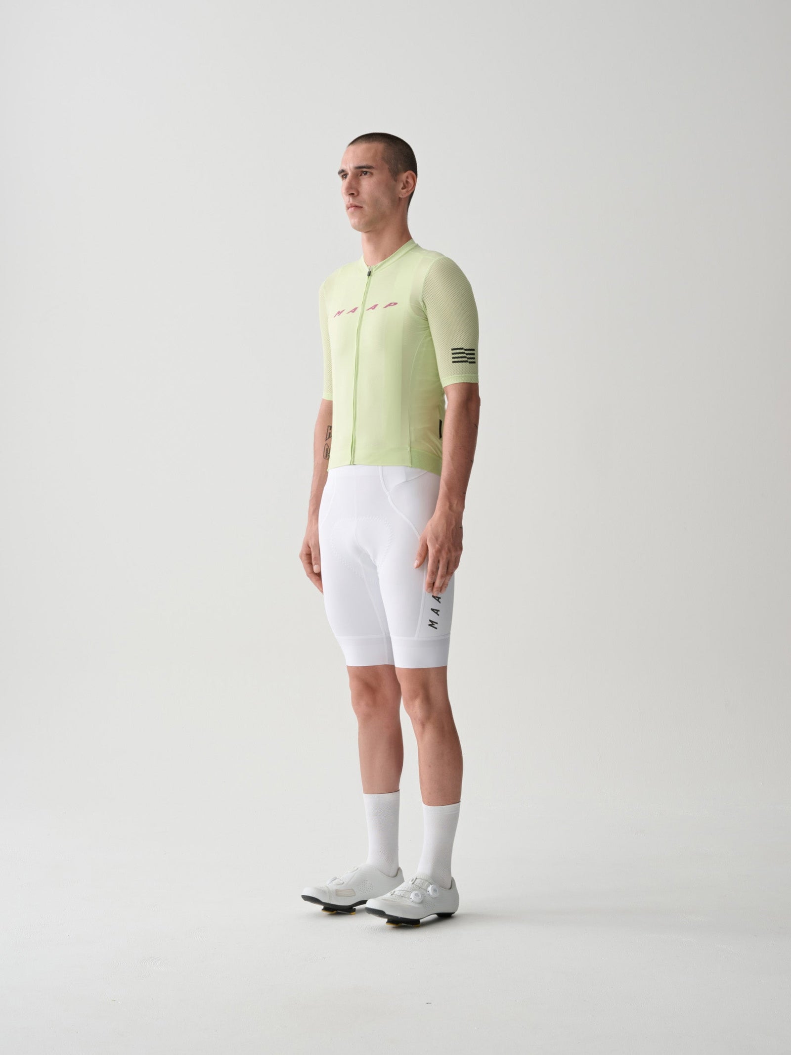 MAAP Team Bib Evo Cargo in White, bib shorts worn by rider