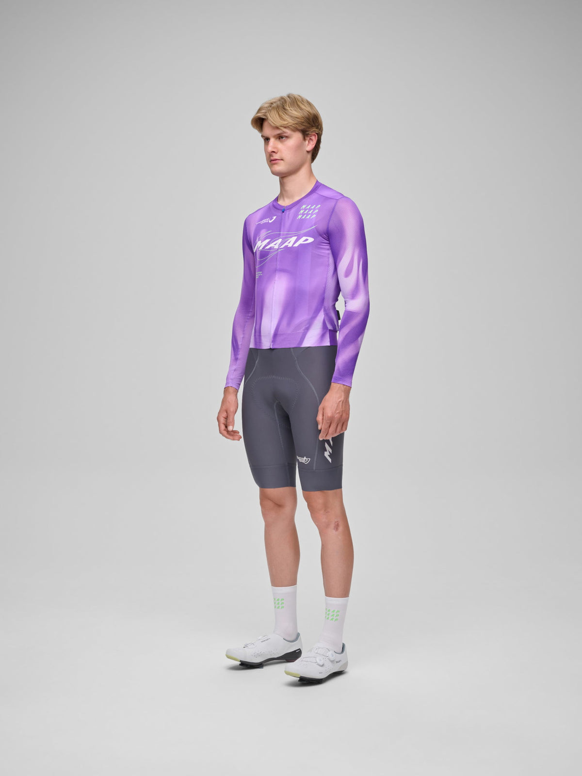 MAAP WorldTour 26 Team Bib Evo in Odyssey White, bib shorts worn by rider