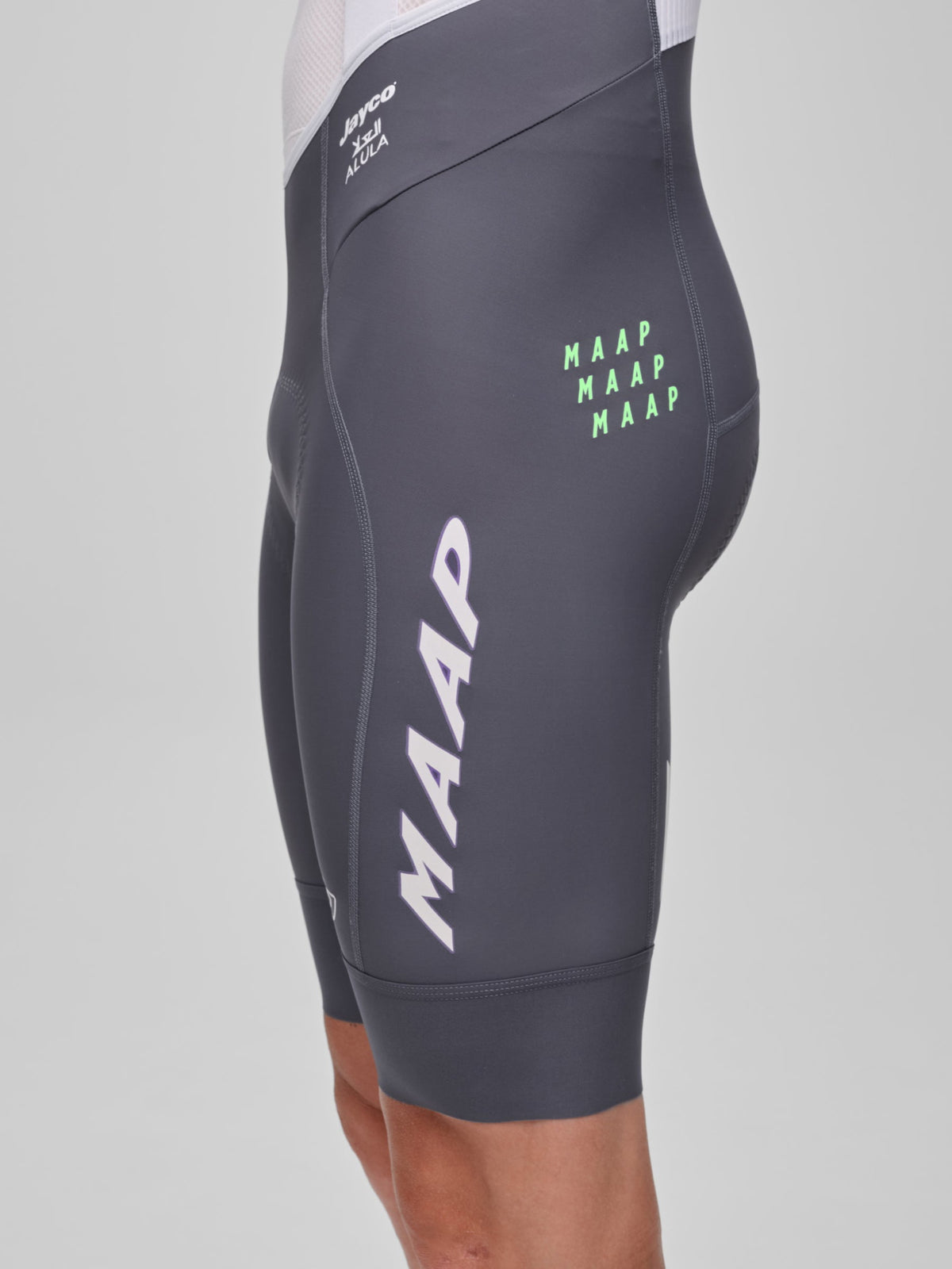 MAAP WorldTour 26 Team Bib Evo in Odyssey White, leg hem gripper detail