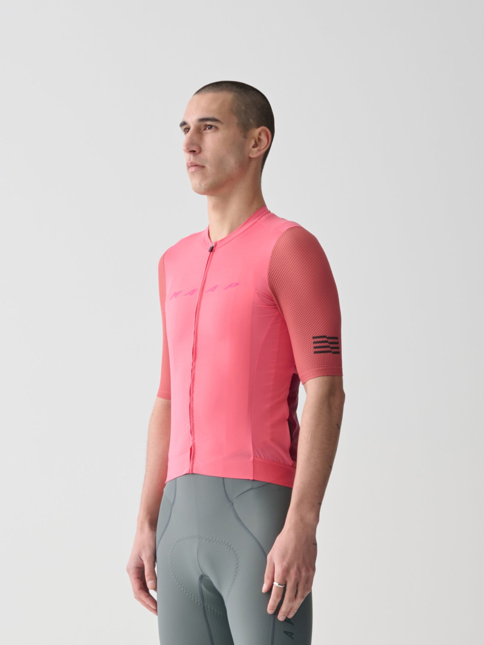MAAP Evade Pro Base Jersey 2.0 in Epic Pink, jersey front worn by rider