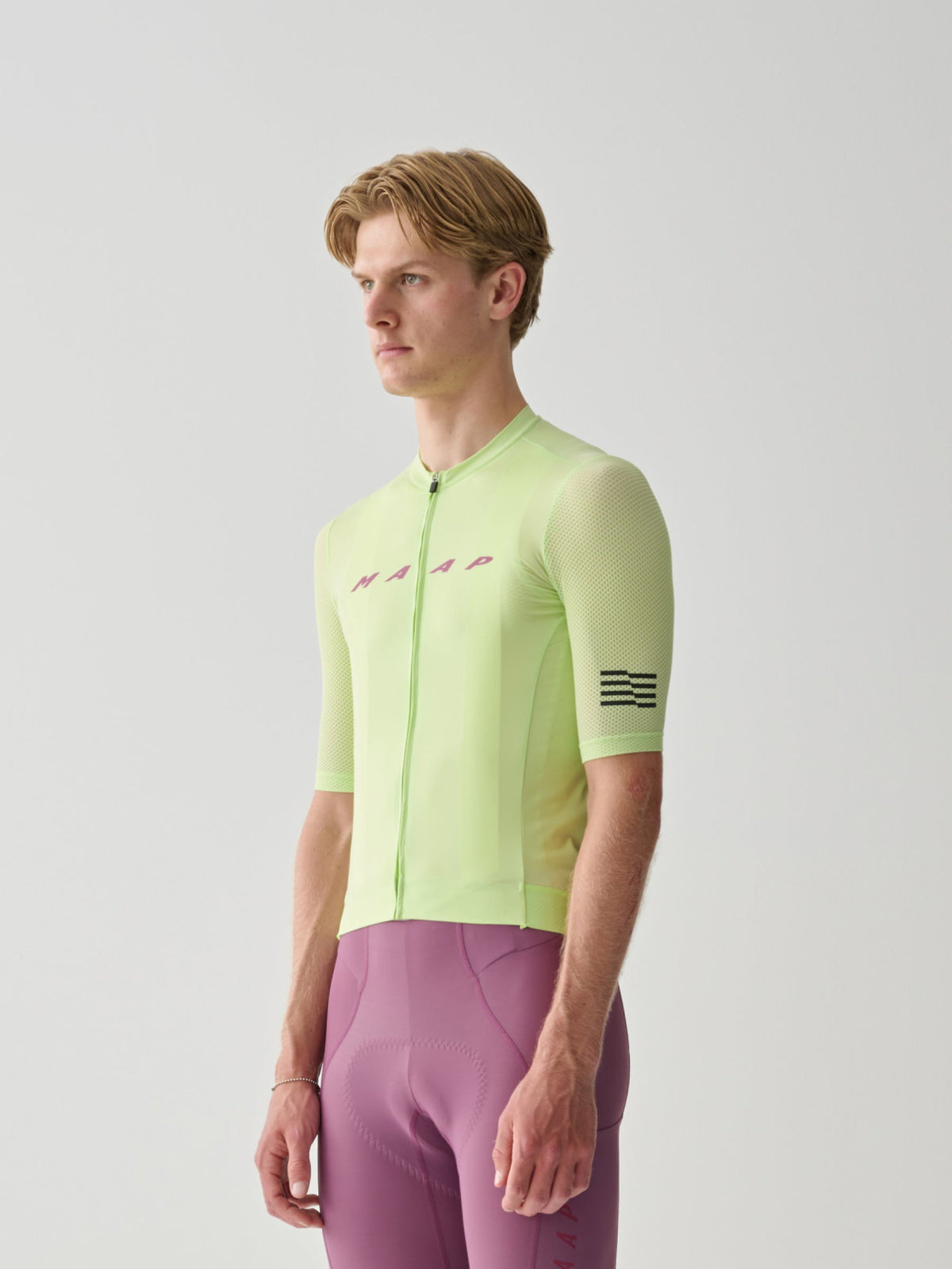 MAAP Evade Pro Base Jersey 2.0 in Mead, jersey front worn by rider