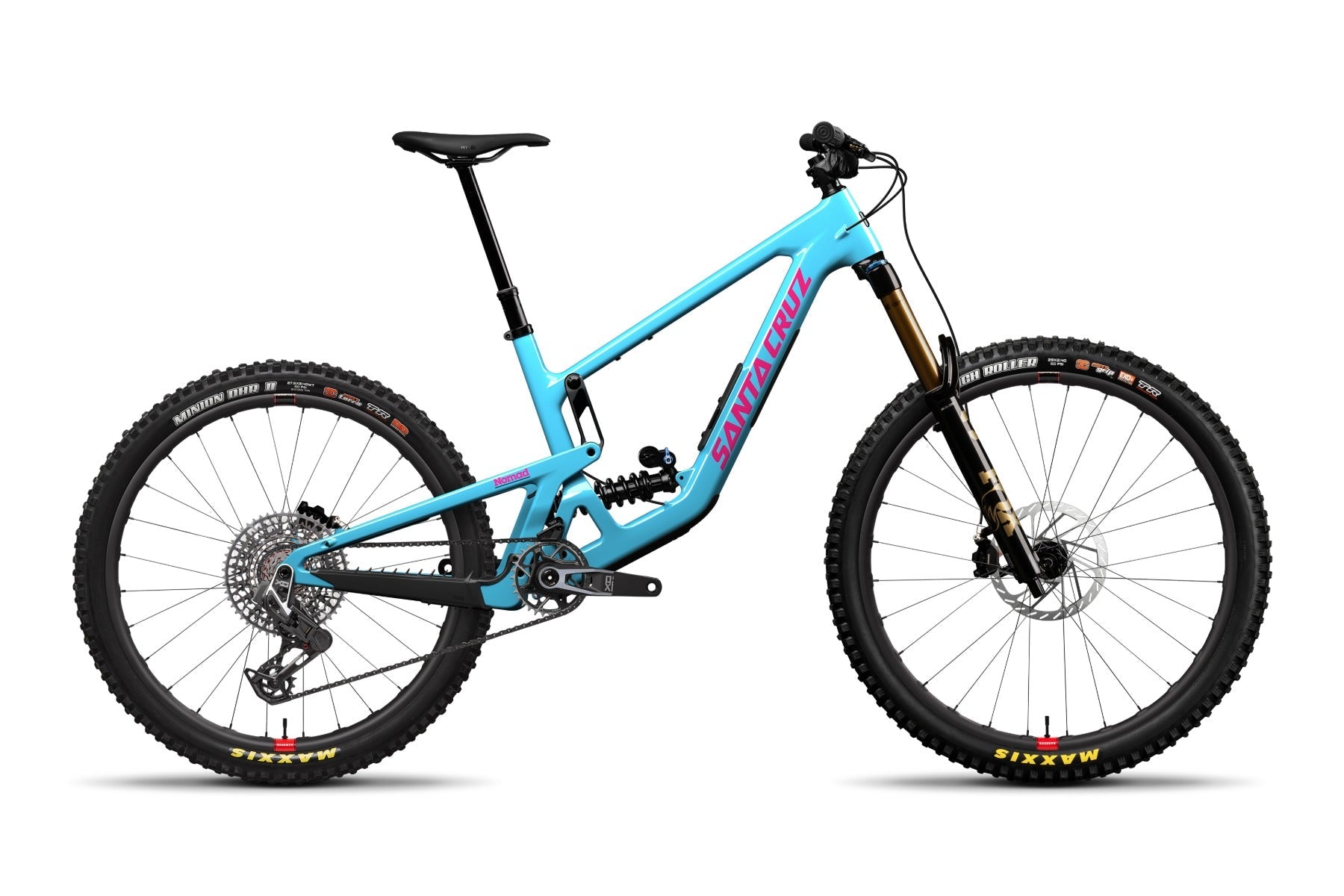 Santa Cruz Nomad 7, enduro mountain bike X0 AXS Reserve build in Gloss Aqua Magenta