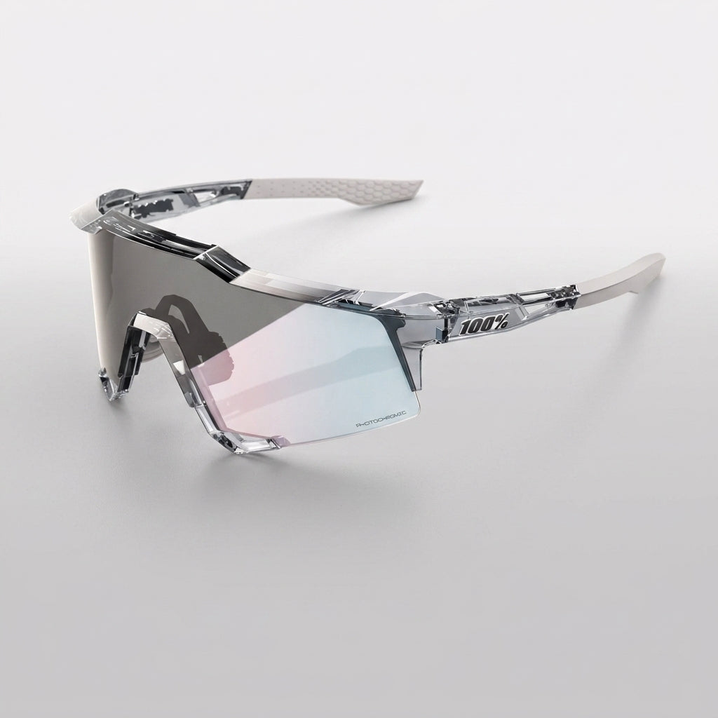 100% Speedcraft Polished Translucent Grey with Rose Gold Photochromic lens, cycling sunglasses