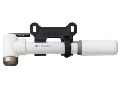 Bontrager Air Support pump in white on its side on a white background