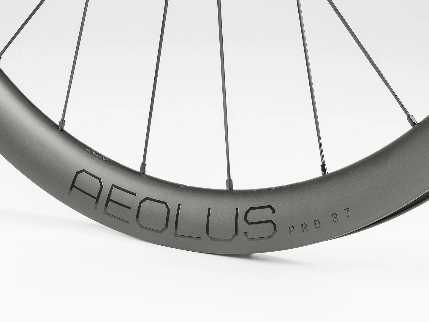 Bontrager Aeolus Pro 37 Wheel zoomed in with a white background