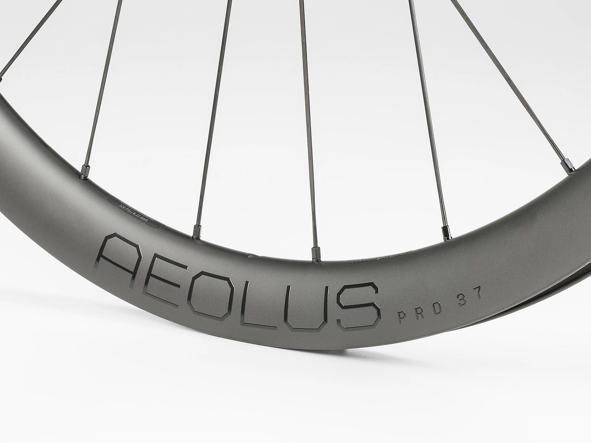 Bontrager Aeolus Pro 37 Wheel zoomed in with a white background