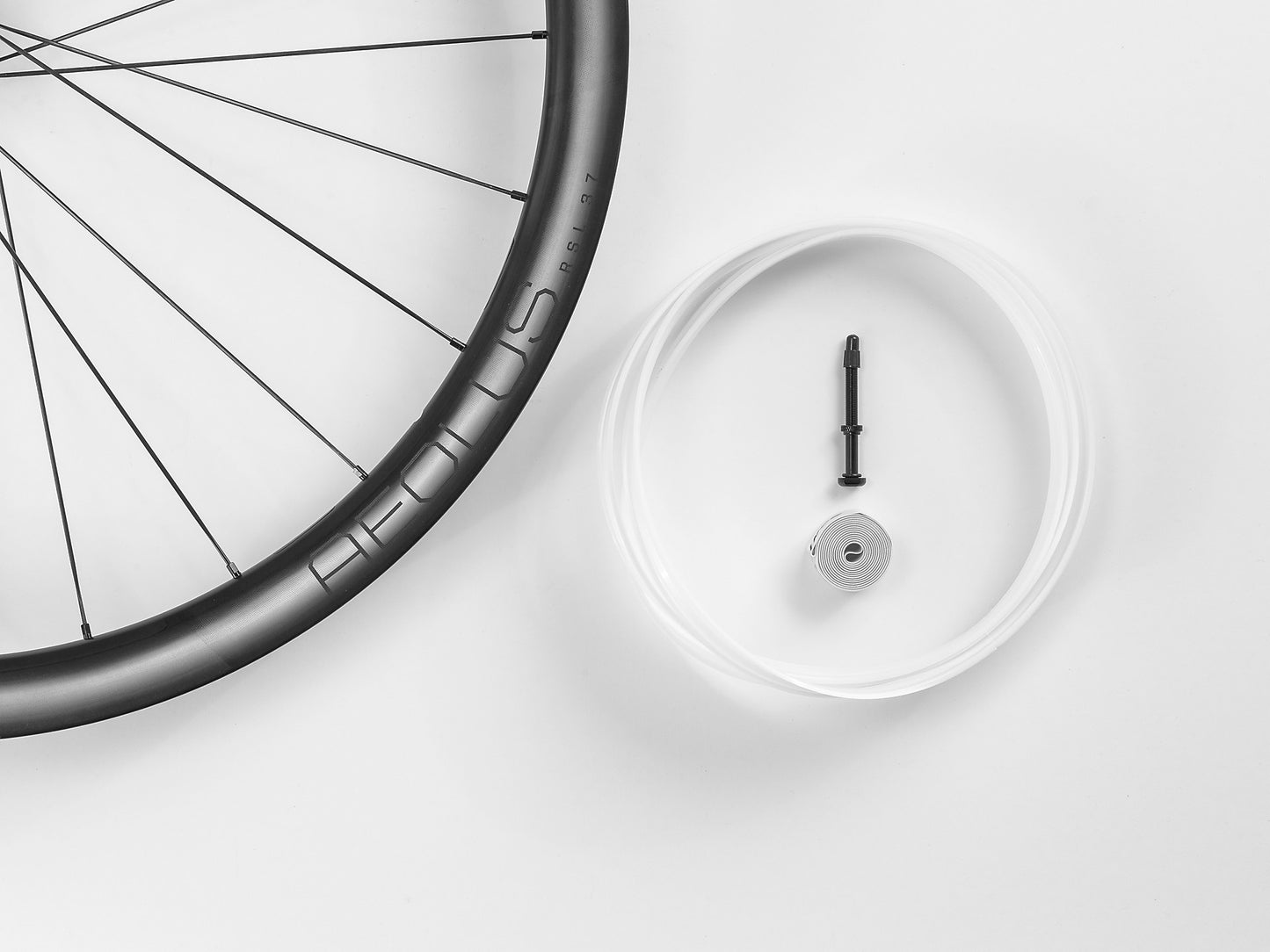 Bontrager Aeolus 37 RSL Wheel with accessories on white background